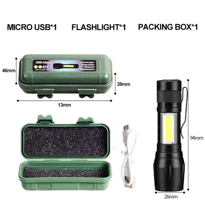 Mini Torch LED Rechargeable Flashlight Portable USB Charging Flashlight High Power Bank Camping Waterproof Long Range Lantern