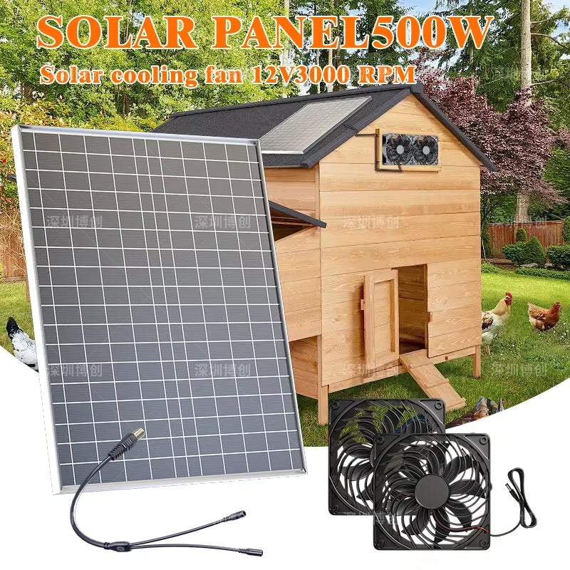 500W High-Power Solar Fan – Portable Cooling with Rechargeable Battery for Camping & Outdoor Adventures
