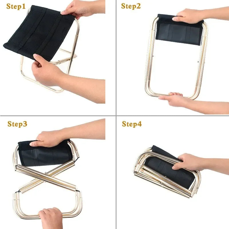 Outdoor Camping Chair Golden Aluminum Alloy Folding Chair with Bag Stool Seat Fishing Camping