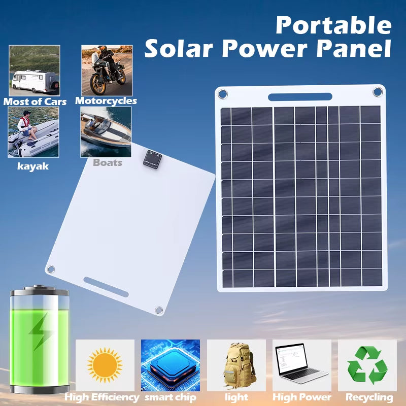 300W Portable Solar Panel with Two USB Suitable for Mobile Phone Charging Outdoor Camping Power Bank Supply Consumer Electronics