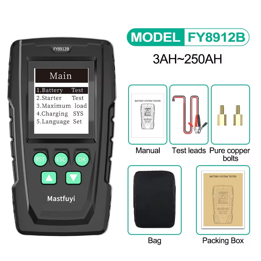 FY8912A Car Battery Tester 12V 24V Car Motorcycle Truck Battery Monitoring, Battery Load, Battery Capacity Tester