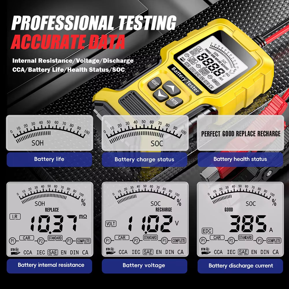 Car Battery Tester 12V 24V Battery System Detect Auto Battery Analyzer for Car Motorcycle Battery Charging Cranking Test Tool