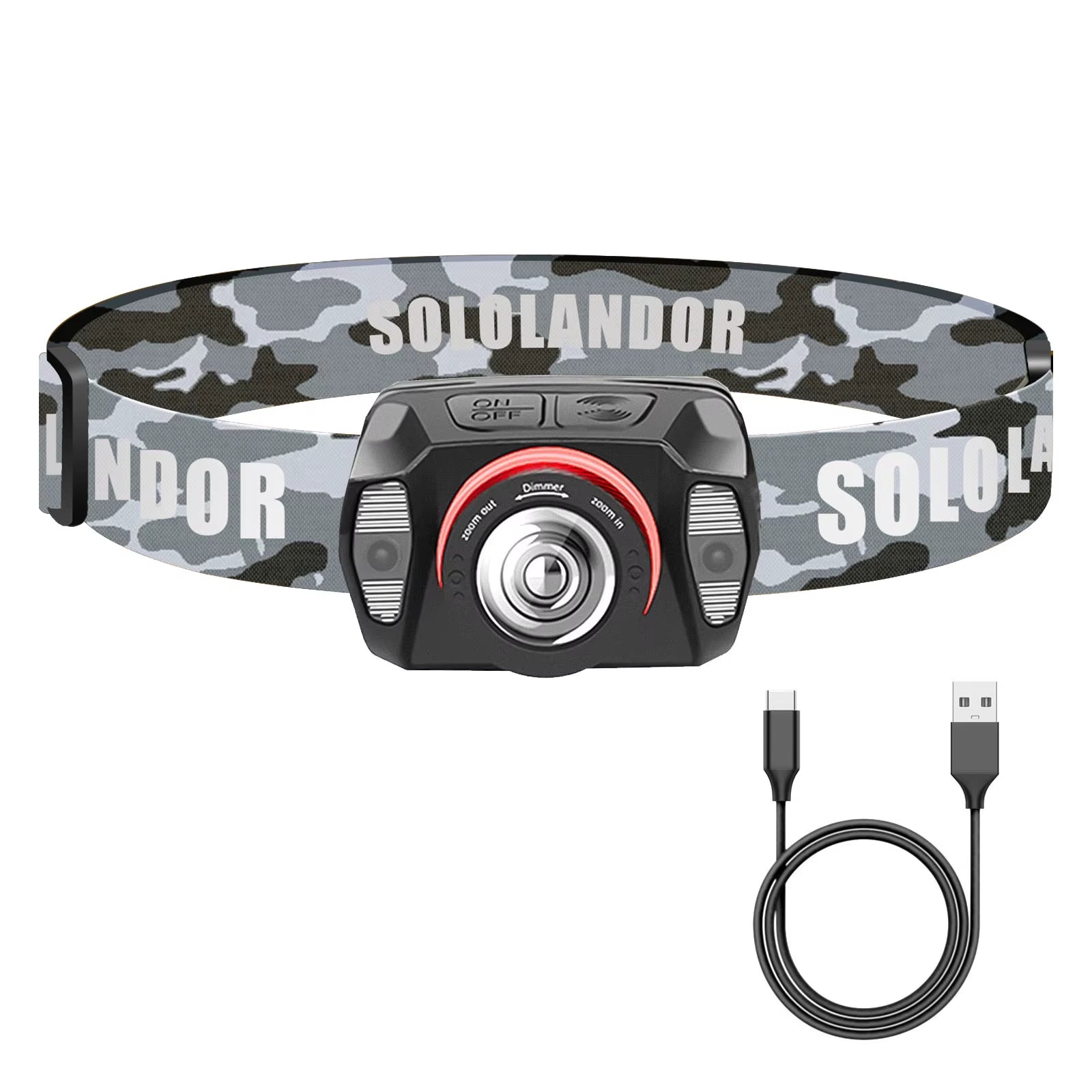 Zoom Headlamp USB Type C XPE Torch LED Headlight Body Motion Sensor Head Wrist Strap Band Lamp Riding Red Flash Light Lantern