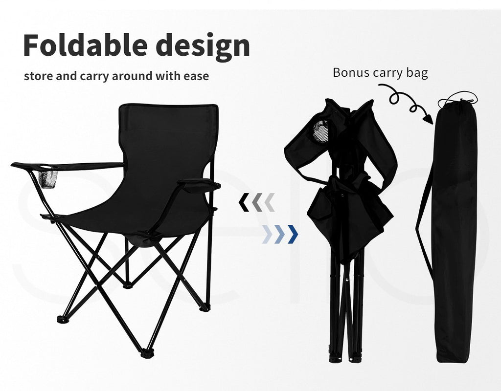 Levede 2Pcs Camping Chairs Folding Arm Foldable Portable Outdoor Fishing Picnic