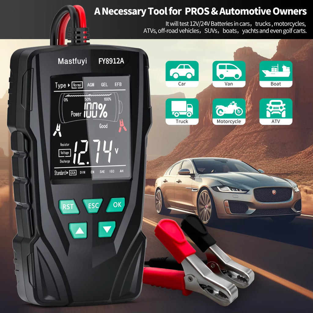 FY8912A Car Battery Tester 12V 24V Car Motorcycle Truck Battery Monitoring, Battery Load, Battery Capacity Tester