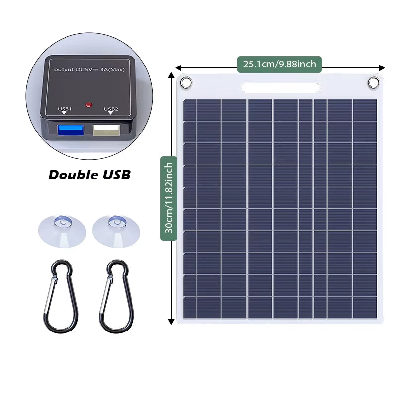 300W Portable Solar Panel with Two USB Suitable for Mobile Phone Charging Outdoor Camping Power Bank Supply Consumer Electronics