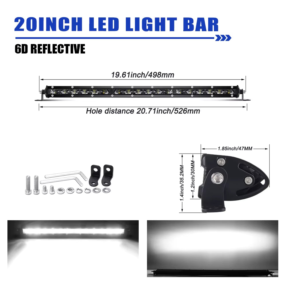 HL 6D Ultra Strip LED Light Bar 8-50Inch LED Driving Fog Lamp Work Light Bar 4X4 Led Bar for Motorcycle Offroad SUV ATV Tractor