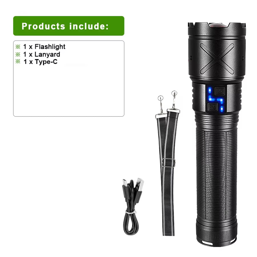 2025 NEW Most Powerful LED Flashlight 30000000LM Strong Light Tactical Large Torch Rechargeable Light Long Range Camping Torch