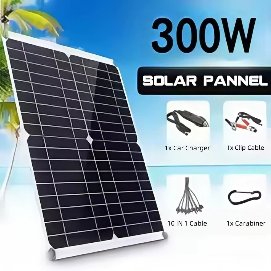 300W Portable Solar Flexible Panel Kit Single Crystal Silicon Solar Panel with 100A Controller, Suitable for Camping/Outdoor
