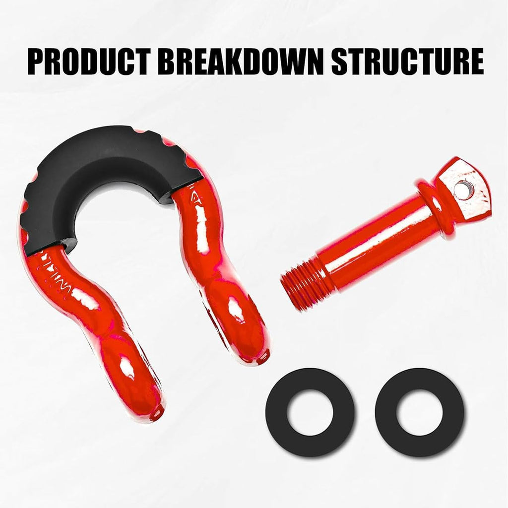 4.75 Ton Off-Road Forged Bow Shackle with Rubber Isolator Electro-Galvanised U-Shaped Trailer Hook for Vehicle Recovery 2In Opening 5In Height