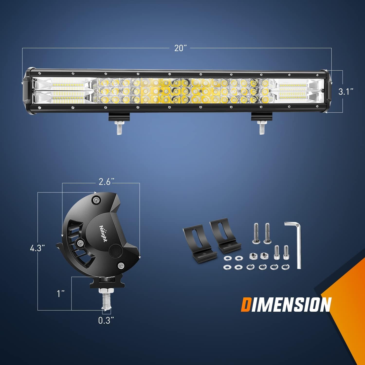 20Inch 288W Triple Row Flood Spot Combo LED Light Bar Waterproof 28800LM off Road Driving Lamp with Wiring Harness for Boat Trucks Pickup Jeep SUV ATV UTV (ZH403)