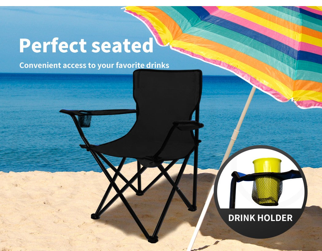 Levede 2Pcs Camping Chairs Folding Arm Foldable Portable Outdoor Fishing Picnic