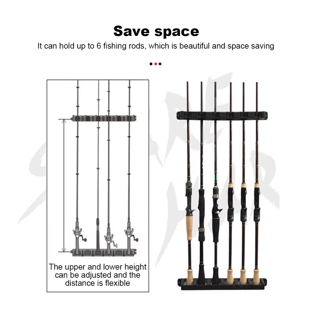 Wall Mount Fishing Rod Rack Vertical Fishing Pole Holders Store 6 Rods Fishing Pole Rack for Garage Wall