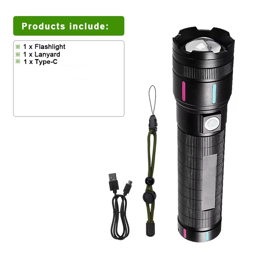 500000000LM Ultra Bright LED Flashlights Powerful Rechargeable Torch 5000M Tactical Torch Outdoor Portable Light Camping Lantern