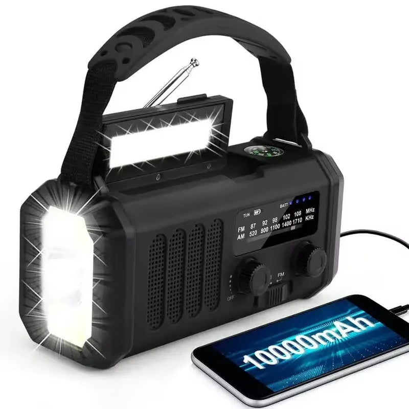 Emergency Weather Radio 10000Mah Solar Hand Crank Portable AM/FM/NOAA with Flashlight & Reading Lamp SOS for Home and Outdoor