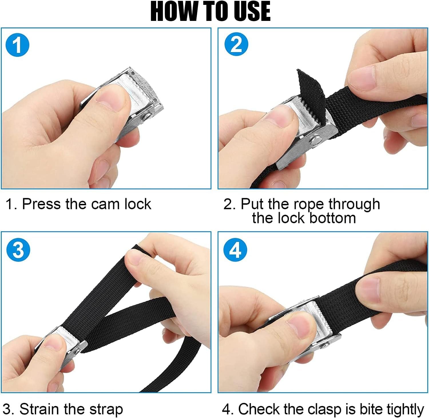 Tie down Straps, 4PK 9.8Ft X 0.98In(300X2.5Cm) Lashing Strap Cam Buckle Straps Adjustable Retaining Ratchet Straps for Vans, Bicycle, Trailer, Motorcycle, SUP, Kayak, Surfboard, Luggage