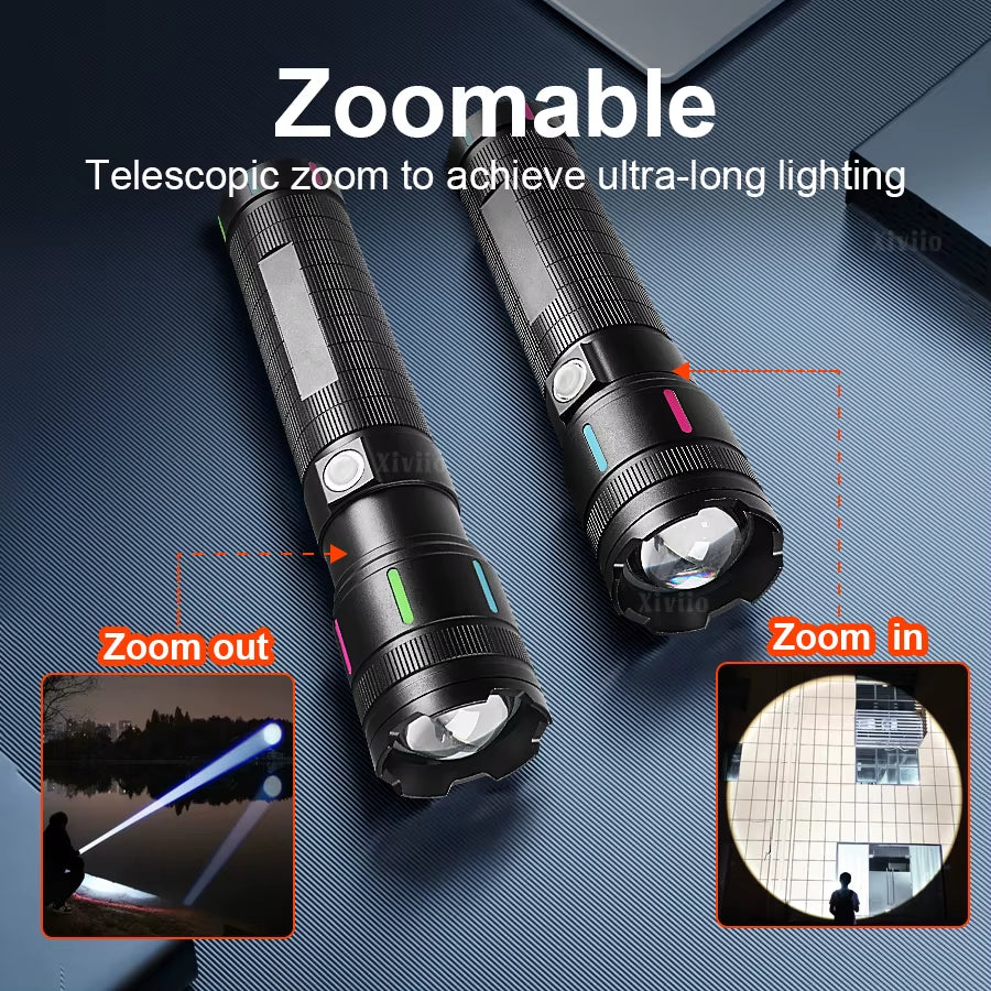 500000000LM Ultra Bright LED Flashlights Powerful Rechargeable Torch 5000M Tactical Torch Outdoor Portable Light Camping Lantern