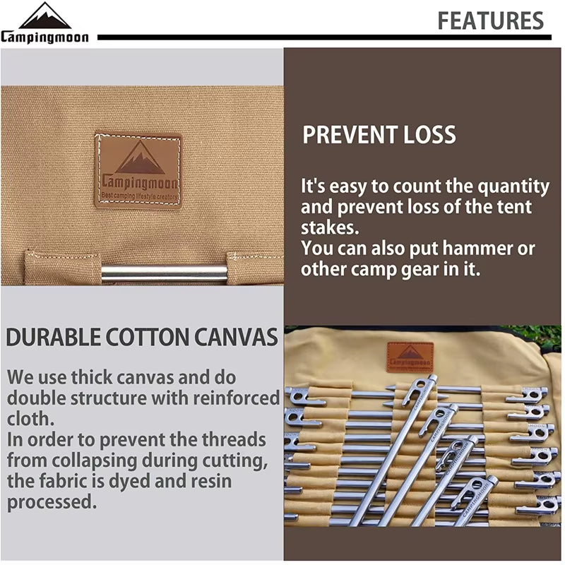 Camping Outdoor Strong Duty Canvas Tent Nail Storage Bag Tent Stakes Pegs Pouch (L)