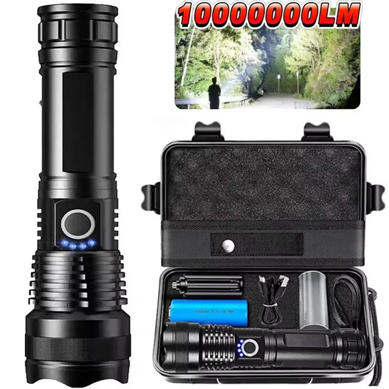 XHP50 High Power Rechargeable LED Tactical Flashlight Aluminum Alloy Telescopic Zoom Torch Lamp for Outdoor Camping Fishing