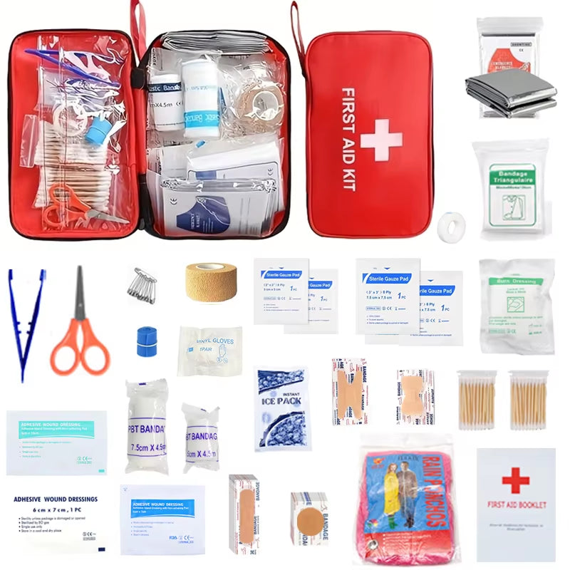 200Pcs First Aid Kit Bag All Purpose Emergency Survival Home Car Office College Dorm Room Travel Camping Outdoor Essential Medic