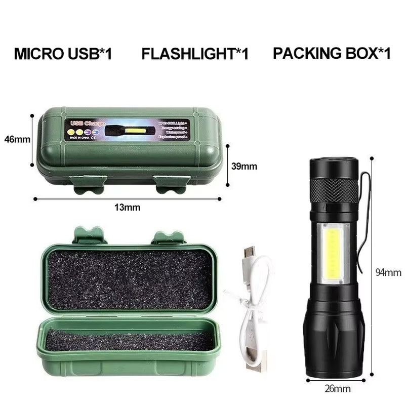Mini Torch LED Rechargeable Flashlight Portable USB Charging Flashlight High Power Bank Camping Waterproof Long Range Lantern