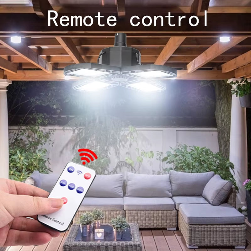 104 LED Solar Camping Light 4 Leaf Foldable Garage Light Rechargeable with Remote Waterproof Outdoor Emergency Tent Light